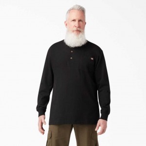 Black Dickies Long Sleeve Heavyweight Henley T-Shirt | US0001663