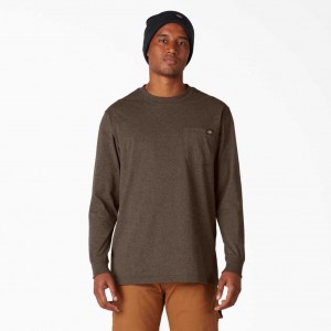 Chocolate Heather Dickies Long Sleeve Heathered Heavyweight Crew Neck T-Shirt | US0001661