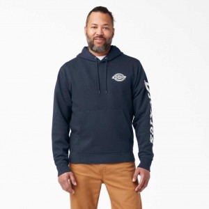 Dark Navy Dickies Logo Sleeve Fleece Hoodie | US0002016