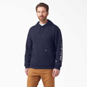 Ink Navy Dickies Water Repellent Logo Sleeve Hoodie | US0002057