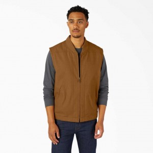 Rinsed Brown Duck Dickies High Pile Fleece Lined Duck Vest | US0002144