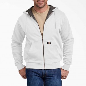 White Dickies Thermal Lined Fleece Zip Hoodie | US0002033