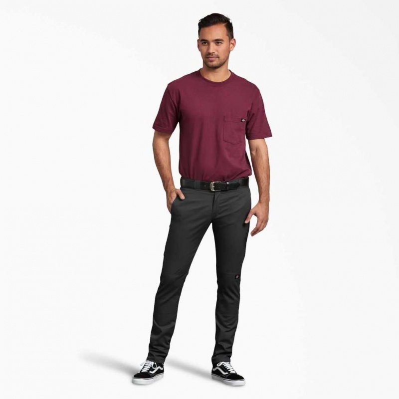 Black Dickies Skinny Fit Straight Leg Double Knee Work Pants | US0001378