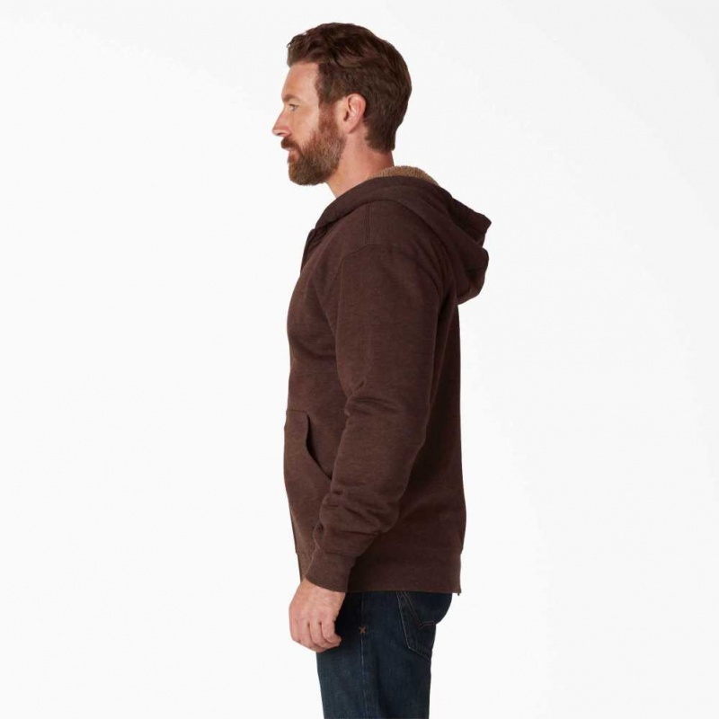 Chocolate Heather Dickies High Pile Fleece Lined Full Zip Hoodie | US0002010