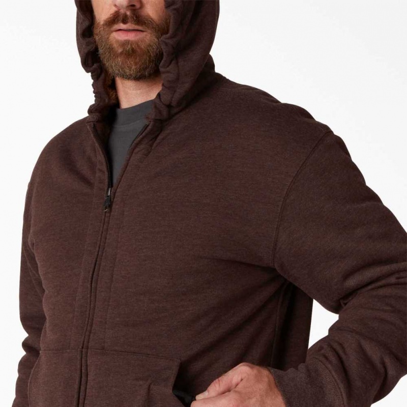 Chocolate Heather Dickies High Pile Fleece Lined Full Zip Hoodie | US0002010