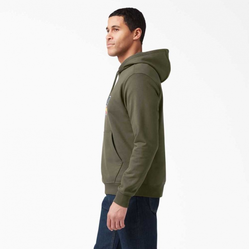 Military Green Dickies Tri-Color Logo Fleece Hoodie | US0001501