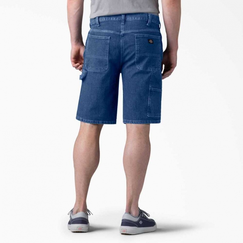 Stonewashed Indigo Blue Dickies Active Waist Denim Carpenter Shorts, 11