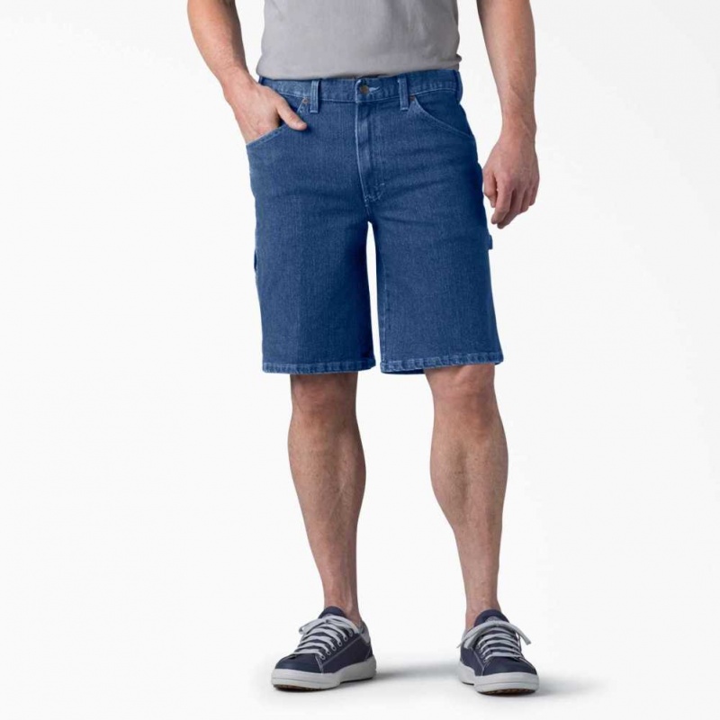 Stonewashed Indigo Blue Dickies Active Waist Denim Carpenter Shorts, 11\